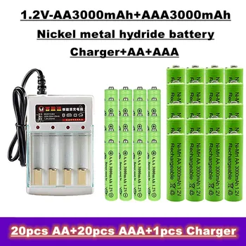 Никел-водородната акумулаторна батерия тип АА + ААА, 1,2 3000 mah, подходяща за дистанционни управления, играчки, радиоприемници и т.н. + Зарядни устройства