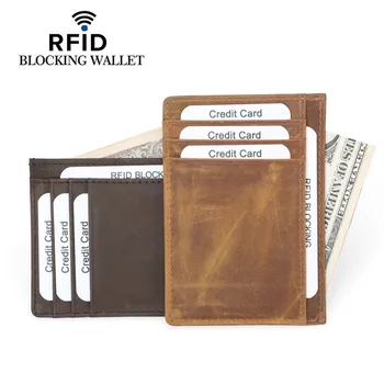 Нов мъжки пакет RFID-карти от телешка кожа с първия слой, европейски и американски ретро-пакет кредитни карти, обикновен комплект от естествена кожа, чанта за самовывоза