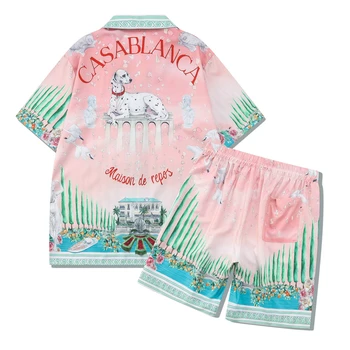 Нова Вила Казабланка Garden, Мъжки Женски Кратък комплект, Тениска, Хавайски Плажен костюм, риза в стил хип-хоп, къси Панталони, Костюм за двойки Casa y2k