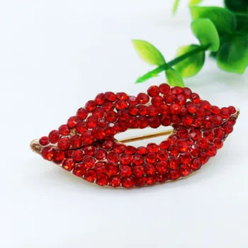 Новост 2023 г., Брошки с кристали червен цвят, за жени, Модни секси брошка за устата, Блестящи бижута подарък
