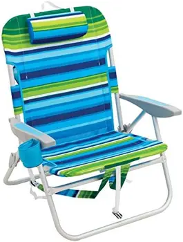 плажен раница Big Boy мек 13-инчов висока седалка, плажен стол или стол за къмпинг, алуминий, зелена/синя ивица