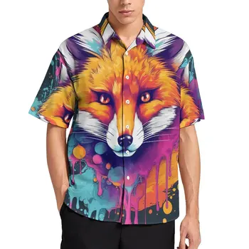 Плажна риза Fox, Хавайски ежедневни ризи Psychadelic Grafitti, стилни Мъжки блузи с къс ръкав, с шарени Дрехи Голям размер
