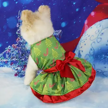 Празнични дрешки за домашни любимци, Очарователен коледни рокли за домашни любимци, удобна празнична дрехи за кучета, украсена с лък, Очарователно Коледна рокля