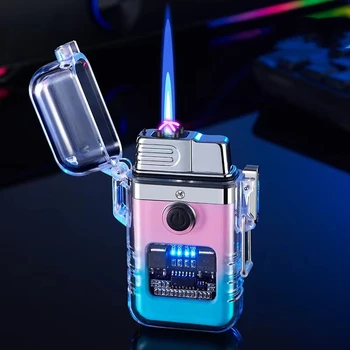 Прозрачна обвивка, Водоустойчив електронна запалка на бутановом газ с двоен огън, външна ветрозащитная запалка с двойно дуговым и мастилено-огън, USB-запалка