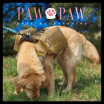 Раница за кучета в тактическо стил PawPaw За средни и големи кучета, подвижна чанта за закуски, многофункционални аксесоари за кучета, разходка на открито
