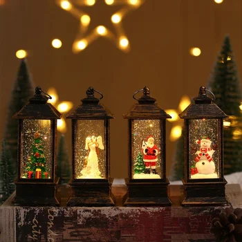 Ретро Квадратна Лампа Дядо Коледа лека нощ Коледни led Вятърни Светлини Украса на Коледната Елха Коледен подарък за декорация на дома