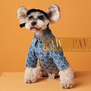 Ризи за кучета PAWPAW, луксозна марка синя клетчатая яке, котки, Модерен, Стилен здраво удобен базов топ, пролетно облекло за домашни любимци, шнауцер