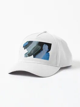 Синя, аквамариновая и черна абстрактна шапка с широки движения на четката, шапка голям размер, шапка за джогинг, шапка за макросса, мъжка шапка