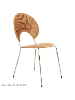 Скандинавски маса за хранене, стол, домашен модерен стол във формата на миди, обикновен шезлонг, стол за грим, лесен луксозен кожен мрежест червен ретро стол