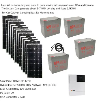 Соларна система за дома си Пълен комплект от 5000 W 220 и 110 В Зарядното устройство Хибриден инвертор 5 кВт Автономна система 4 с. л. Къмпинг Автомобилна Каравана