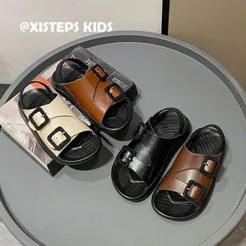 Стилна детска плажна обувки, Летни сандали За момичета и момчета, нескользящая обувки за деца, Черни, Бежови, на кафяви дизайнерски сандали 2023