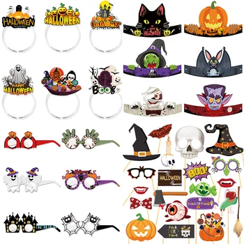Сувенири, за парти на Хелоуин 2023 Котка Тиква Призрак Хартиени Очила Превръзка На главата Честит Хелоуин Ръчно подпори за фотосесия Детски подарък