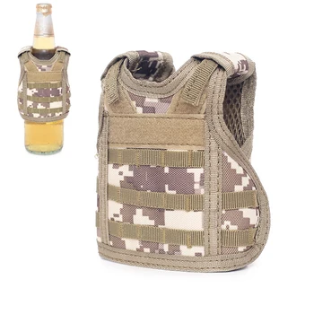 Тактическа жилетка с капак за бирена бутилка, военен мини-жилетка Molle, дрехи за напитки, Регулируема противоскользящий жилетка за къмпинг