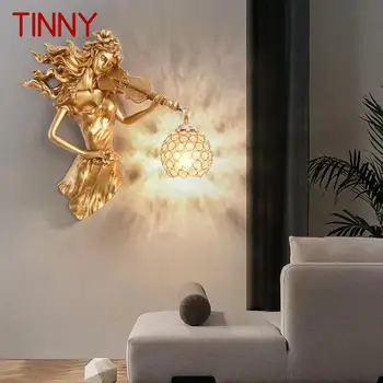 Тенекиен Модерен led златен монтиран на стената лампа, творчески ретро лампа-окоп от смола, за дома, хол, спалня, коридор, декор
