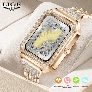 Умен часовник LIGE 2023, Дамски Розов часовник от Розово злато, Женски Умен часовник I67, Водоустойчив електронни дигитални часовници за Android, iOS