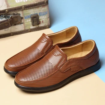 Универсална мъжки удобни обувки за шофиране, нескользящая мъжки бизнес обувки от естествена кожа, висококачествени мъжки ежедневни обувки с изрези