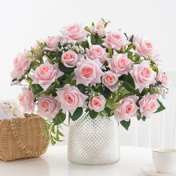 Устойчиви на избледняване изкуствени цветя, Букет от изкуствени рози със 7 глави, които не изискват увяхване или поливане, декор за сватбени партита