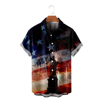 Хавайска риза за мъжете, лятна тениска на Деня на Независимостта на Четвърти юли, Модни плажна риза Harajuku с къс ръкав Оверсайз
