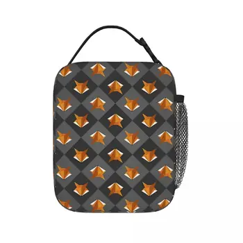 Чанта за обяд с геометрична лисици ръка Kitsune, водоустойчива чанта за пикник, термохолодильник, обяд-бокс, чанта-тоут за жени, деца, училище