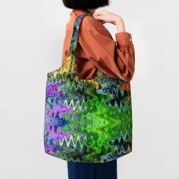 Чанта за пазаруване с Зигзагообразной Абстракция, Холщовая чанта за пазаруване, по-Голямата Голям Моющаяся чанта в бохемския геометричния стил