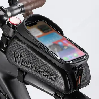 Чанта-Органайзер за Велоспорта, чанта за предната част на рамката, Водоустойчива чанта за предната част на рамката на Велосипеда, просторен калъф за телефон със сензорен екран за Мтб