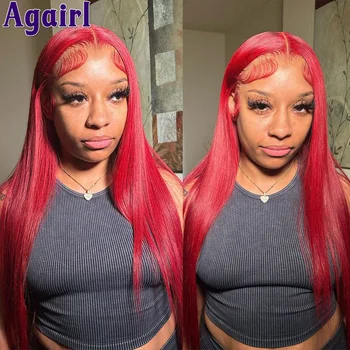 Черешово-червени Директни Перуки, изработени от човешка коса 13x4 13X6 HD с прозрачна дантела Отпред, Перу Естествени цветни Бесклеевые перуки, изработени от дантела 6X4 За жени