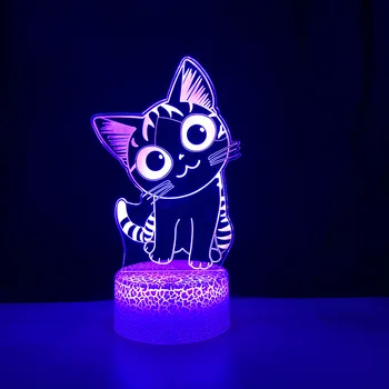 Сладък 3D Котешки лека нощ Детски LED Котешки Лампа Прекрасен USB Акрилни Очила Тенис лека нощ за Деца, Подарък Декор Спални Светлината